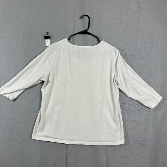 Claudia EV Womens Pullover Top Short Sleeve Blouse Round Neck White Plus Size 1X - Picture 2 of 10